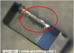 使用錫(Sn)鍍層的電源電感器(Power Inductors)，經(jīng)過推力測試后，其焊點(diǎn)還保留在零件的端點(diǎn)上，所以推力比較高。