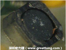 使用銀(Ag)鍍層的電源電感器(Power Inductors)，經(jīng)過推力測試后，零件端點(diǎn)上已經(jīng)看不到任何鍍層的痕跡了，所以其耐推力就比較小。