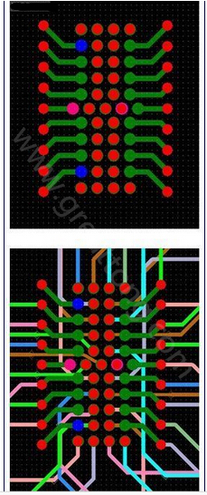 焊盤(pán)內(nèi)過(guò)孔用于內(nèi)部，而外部引腳在0.5mm柵格上扇出-深圳宏力捷