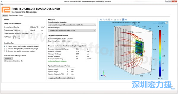 電鍍App的用戶界面。它支持PCB板設(shè)計(jì)人員上傳不同的設(shè)計(jì)，修改電鍍槽尺寸，以及加入特定尺寸的孔隙(可選)-深圳宏力捷