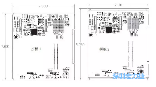如圖11所示在兩種拼板中PCB單元的邊條位置不同，拼板1中邊條在長邊方向，而拼板2中邊條在短邊方向-深圳宏力捷