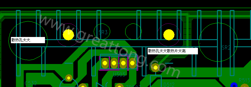 PCB設計中，散熱孔散熱片設計不當，造成很多電源板斷裂