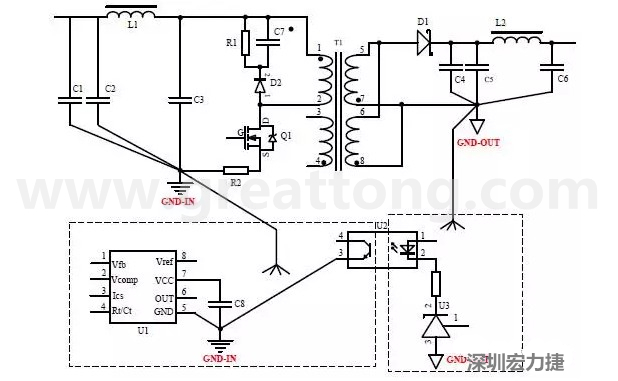 功率回路和控制回路要注意分開，采用單點(diǎn)接地方式