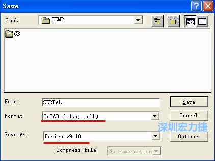 選擇菜單 File－Save As，輸出格式選 ORCAD 9.10。
