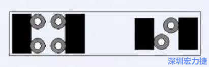 對(duì)于大尺寸的電容，比如板級(jí)濾波所用的鉭電容，推薦用圖中的安裝方法