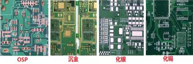 表面工藝分：熱風(fēng)整平，沉金， 化銀， 化錫， OSP 等幾種表面工藝