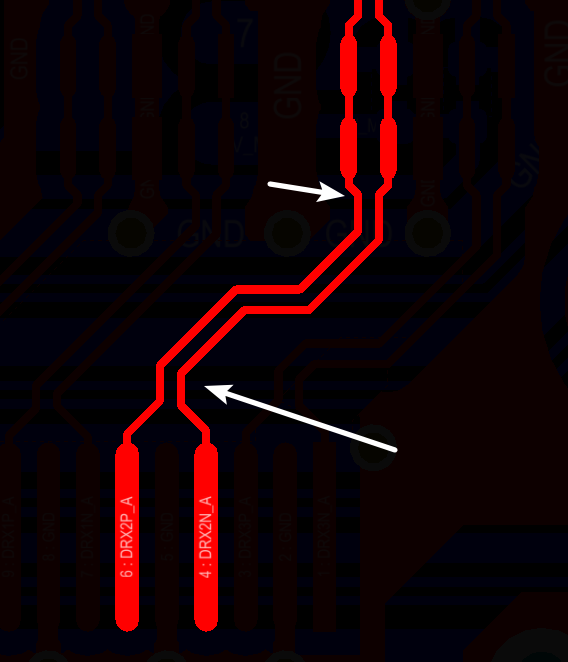 相應(yīng)的要對(duì)差分對(duì)不匹配的情況作出補(bǔ)償，使其線長(zhǎng)匹配，長(zhǎng)度差通?？刂圃?mil以內(nèi)