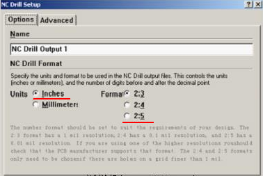 將格式改為“Inches 2：5”（ 以確保資料精度，反之孔與線路有偏移現(xiàn)象；）點(diǎn)OK完成鉆孔文件轉(zhuǎn)換